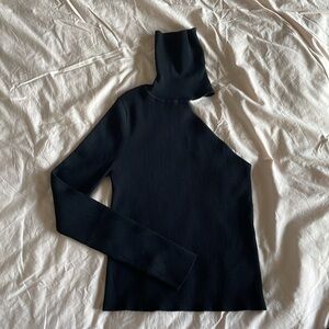 Zara Black Asymmetric Turtle Neck Top S